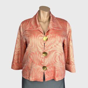 Caroline Rose Womens Button Front Blazer Jacket Coral Orange Metallic size XL